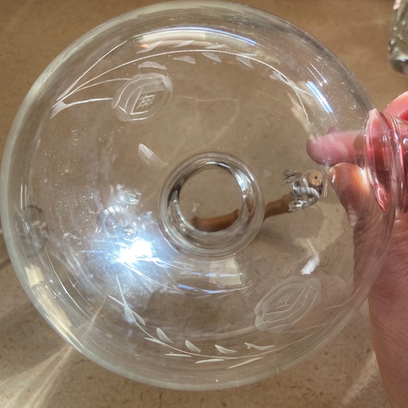 Vintage Hand Blown Teapot With Lid and Bamboo Handle and Red Etched Flowers - Picture 6 of 7